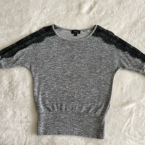 Gray long sleeve with black lace trims.